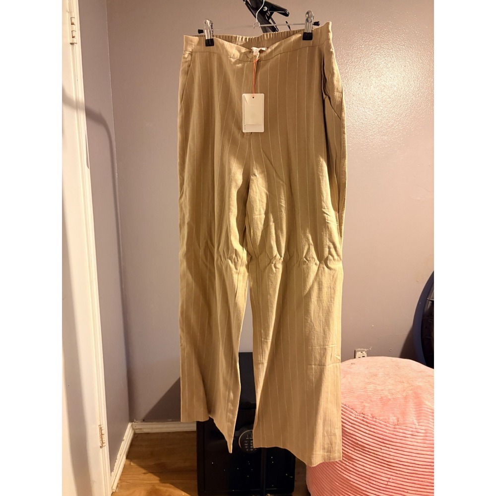Skies‎ Are Blue Tan Pinstripe Pants with Pockets, Women Sz M